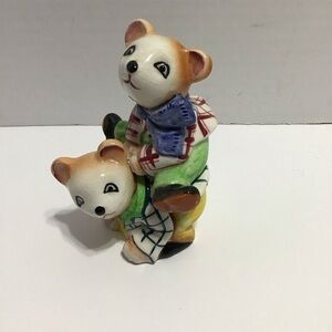 Vintage Multicolor Bear Figure Salt And Pepper Shaker 3” Stackable Set 3 Inches